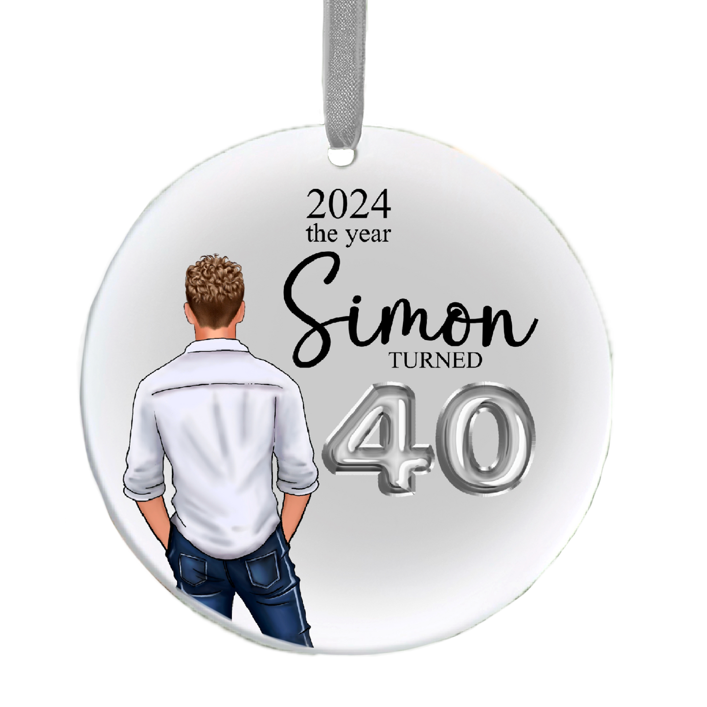 Personalised Male Age Birthday Christmas Tree Bauble/Ornament 21st 30th 40th 50th 60th 70th 80th Gift