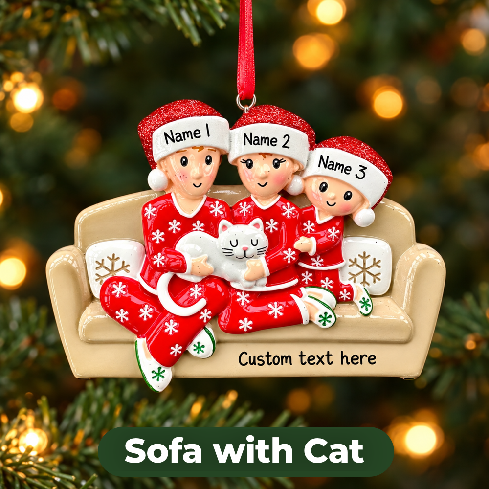 Personalised Sofa and Cat Family of 2 3 4 5 6 Family Ornament