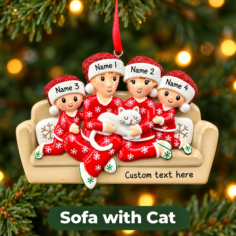 Personalised Sofa and Cat Family of 2 3 4 5 6 Family Ornament