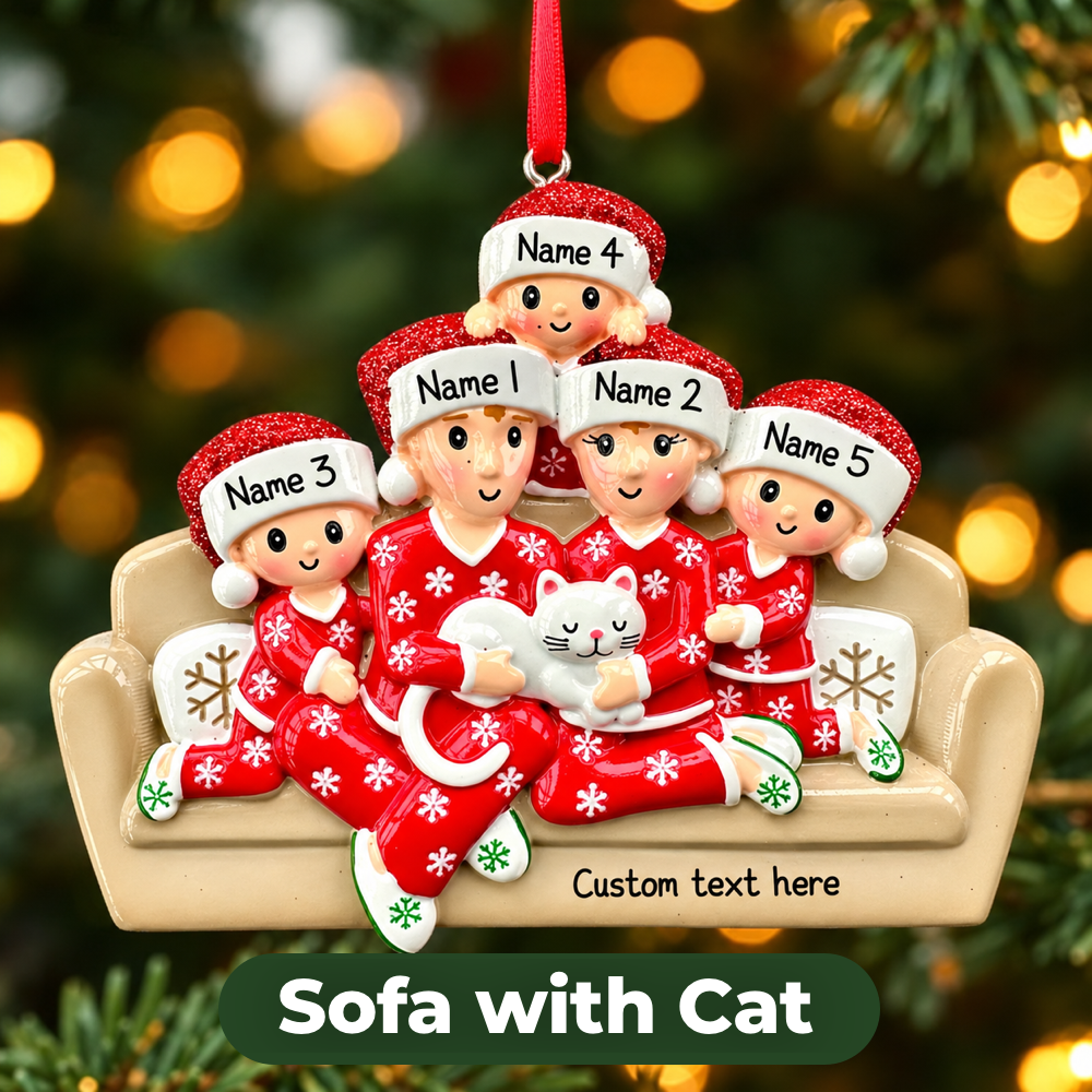 Personalised Sofa and Cat Family of 2 3 4 5 6 Family Ornament