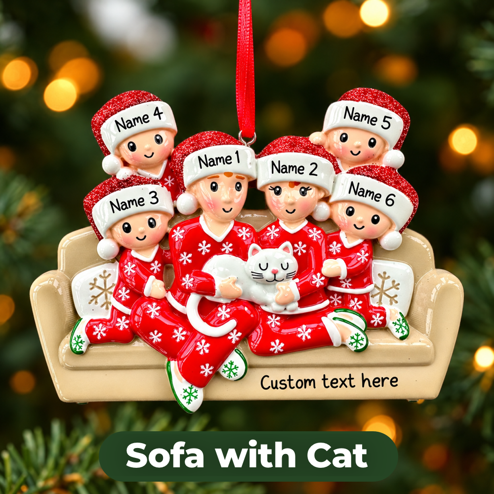 Personalised Sofa and Cat Family of 2 3 4 5 6 Family Ornament