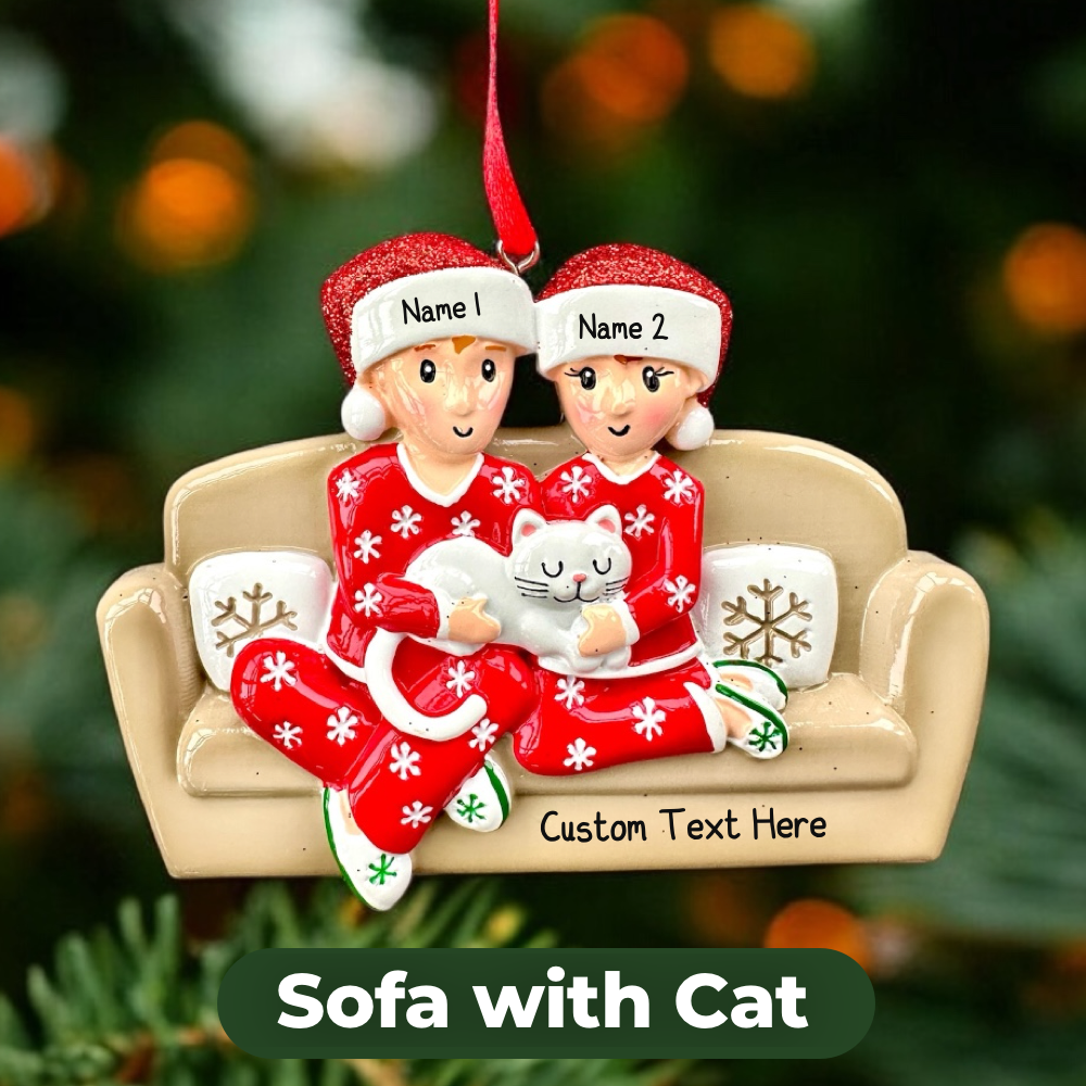 Personalised Sofa and Cat Family of 2 3 4 5 6 Family Ornament