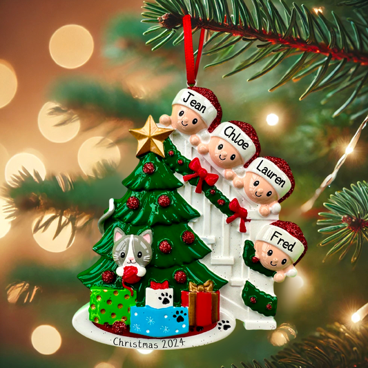 Personalised Family & Cat of 3 4 5 6 Christmas Family Ornament