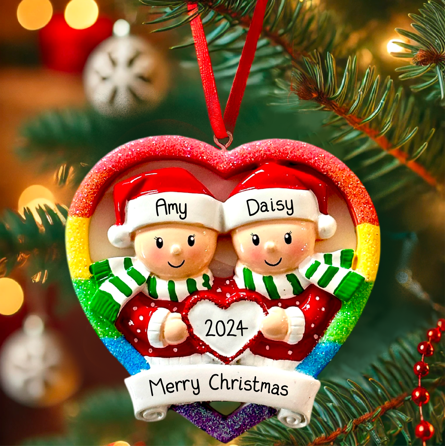 Christmas Same Sex Gay Female Eylashes Men Couple Bauble Xmas Ornament