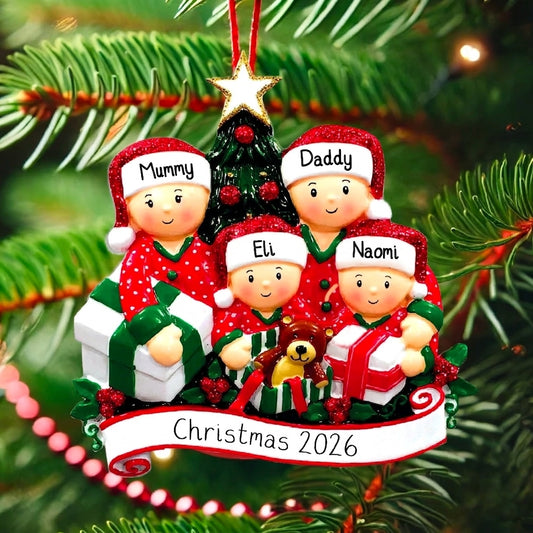 Christmas Tree Presents Personalised Family Decoration of 2,3,4,5,6
