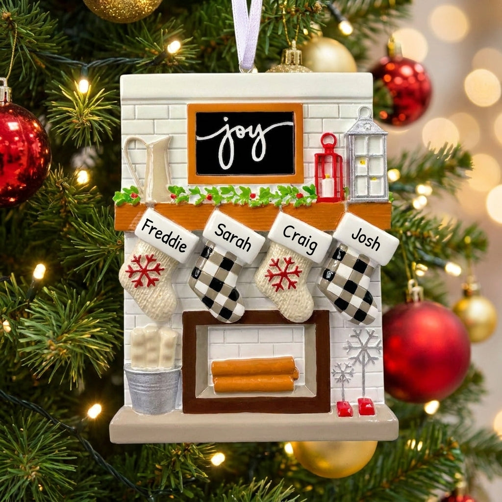 Personalised Fireplace Stocking of 2,3,4,5,6,7,8,9,10,11,12 Large Family Ornament