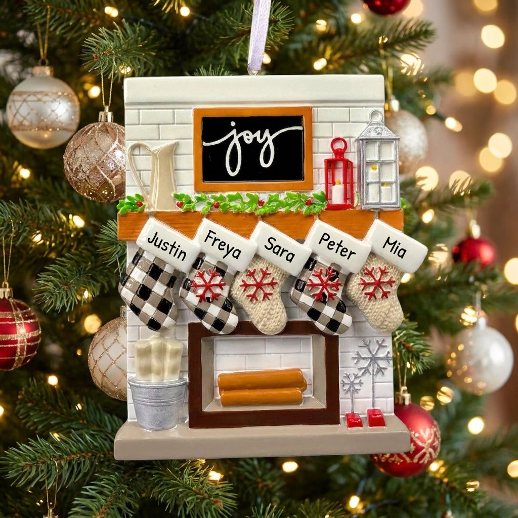 Personalised Fireplace Stocking of 2,3,4,5,6,7,8,9,10,11,12 Large Family Ornament