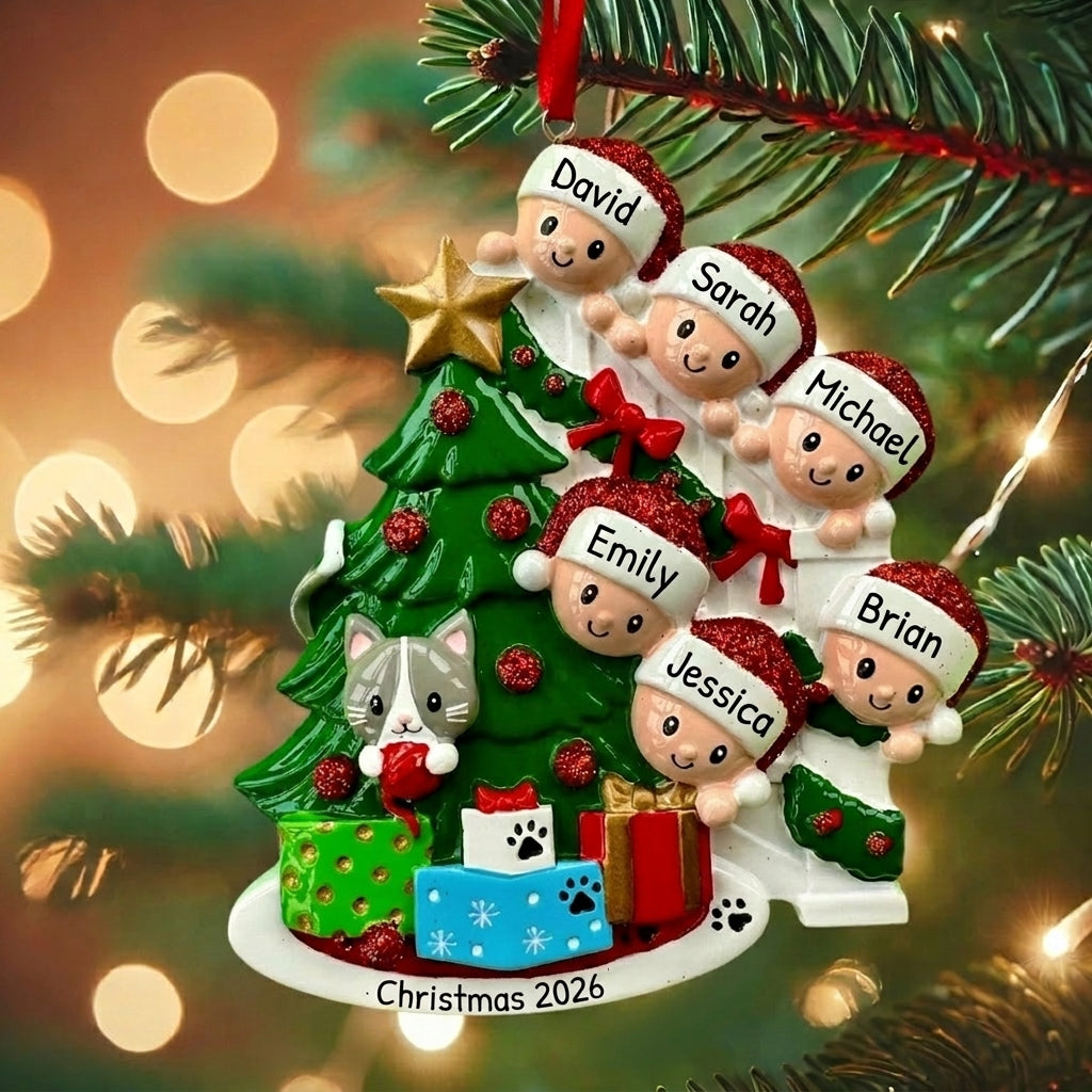 Personalised Family & Cat of 3 4 5 6 Christmas Family Ornament