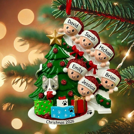 Personalised Family & Cat of 3 4 5 6 Christmas Family Ornament