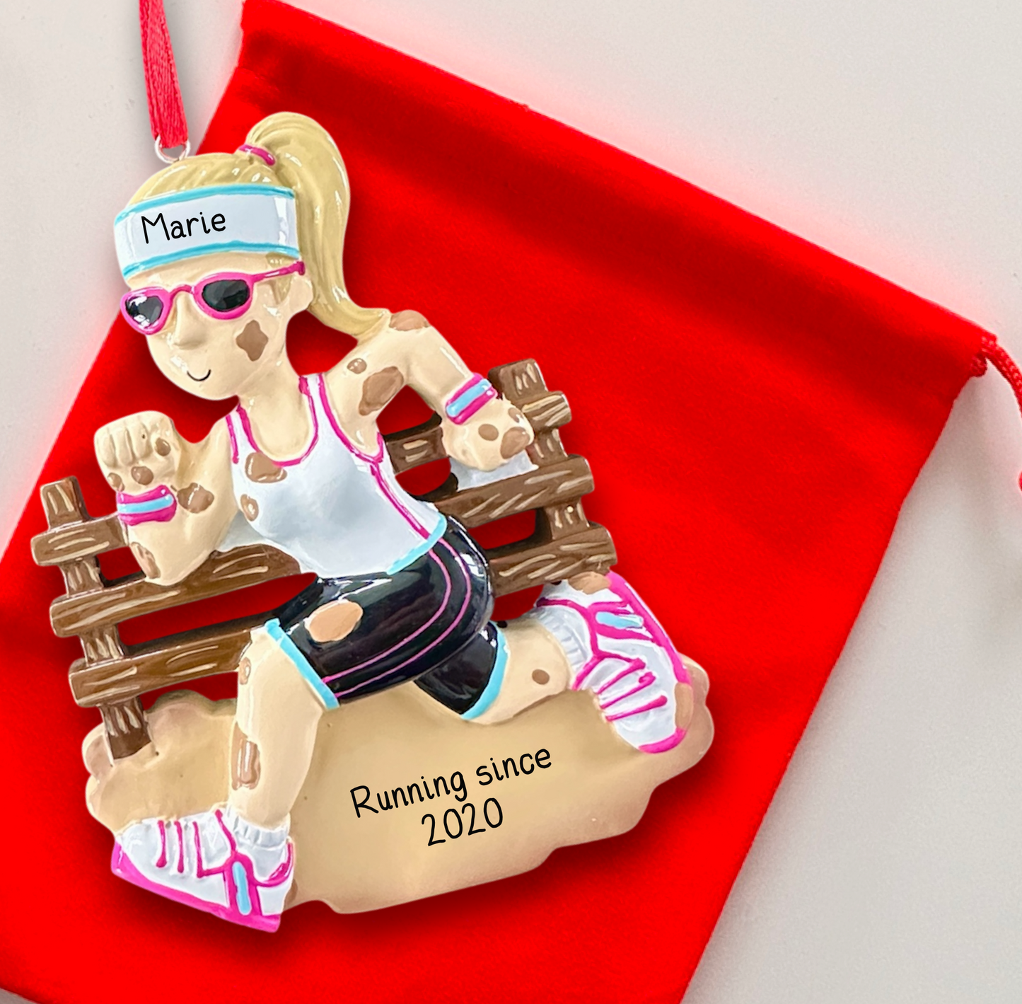 Personalised Muddy Runner Ornament - Gift for Runners - Unique Christmas Tree Decoration - Hand-Personalised Female