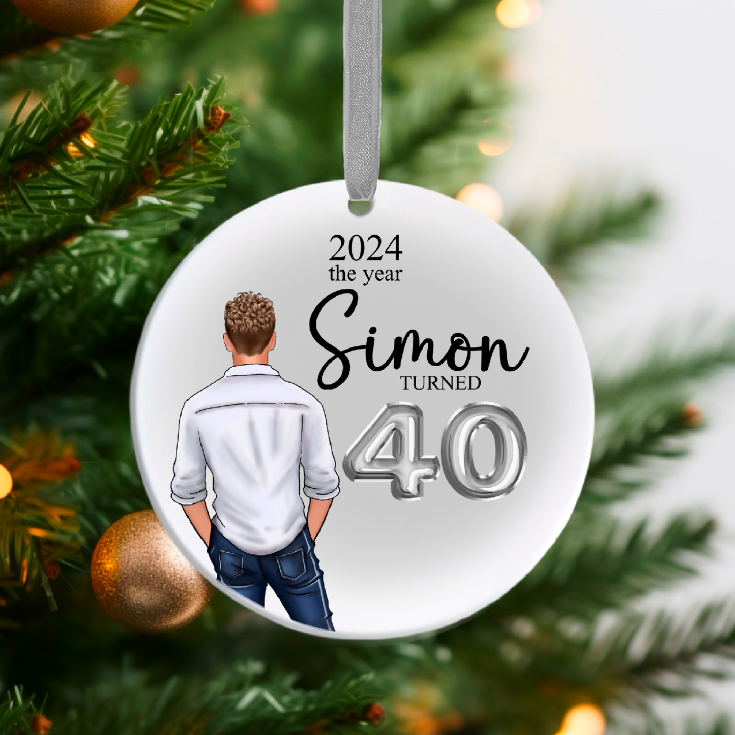 Personalised Male Age Birthday Christmas Tree Bauble/Ornament 21st 30th 40th 50th 60th 70th 80th Gift