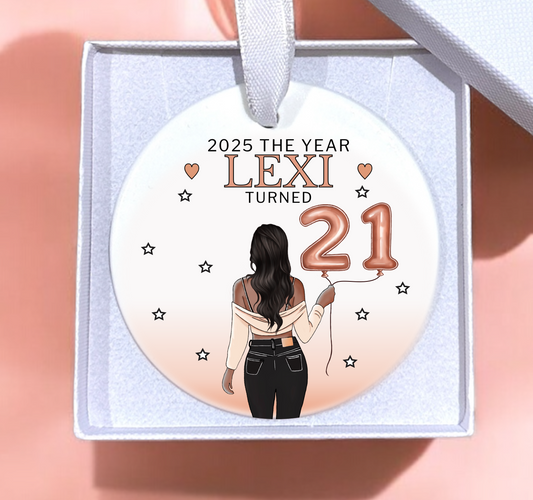 Personalised Age Birthday with Stars Christmas Tree Bauble/Ornament 21st 30th 40th 50th 60th 70th 80th Gift