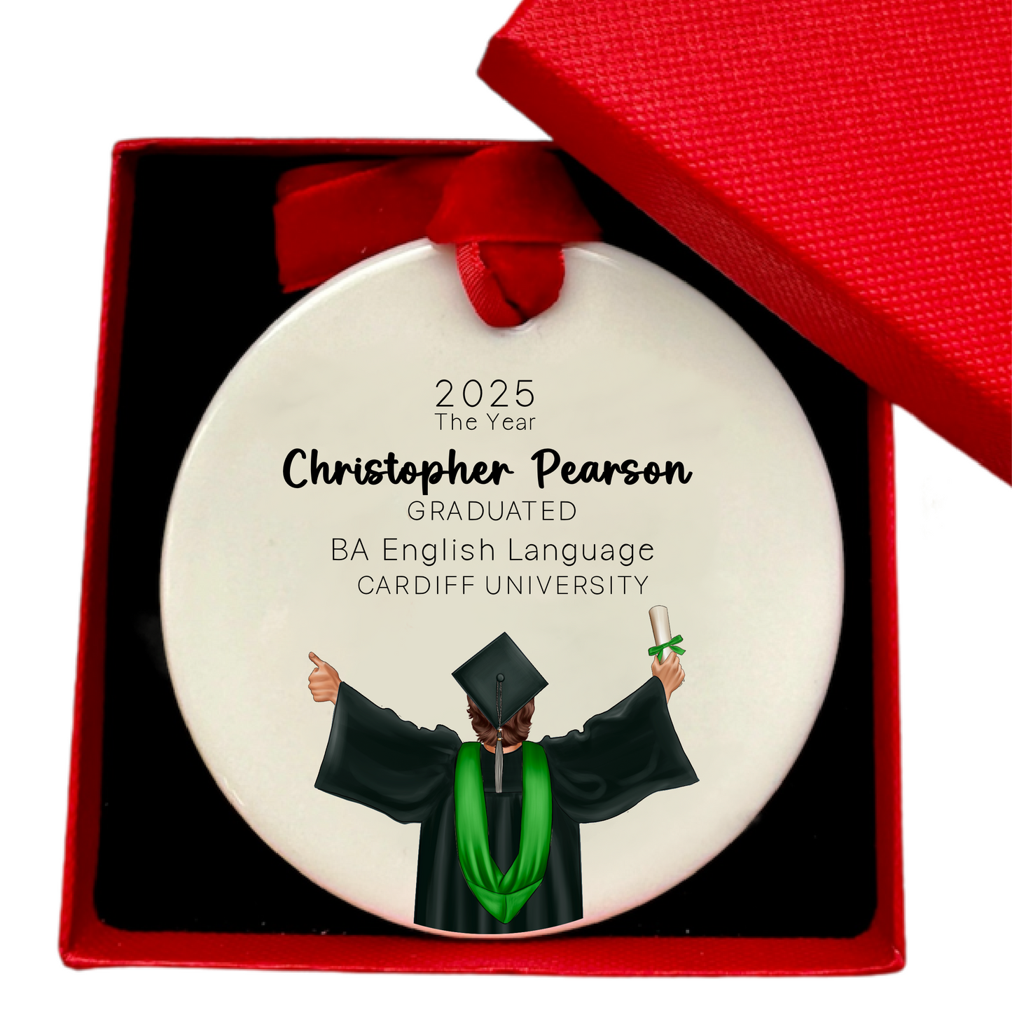 Personalised University Graduation Christmas Tree Bauble Ornament