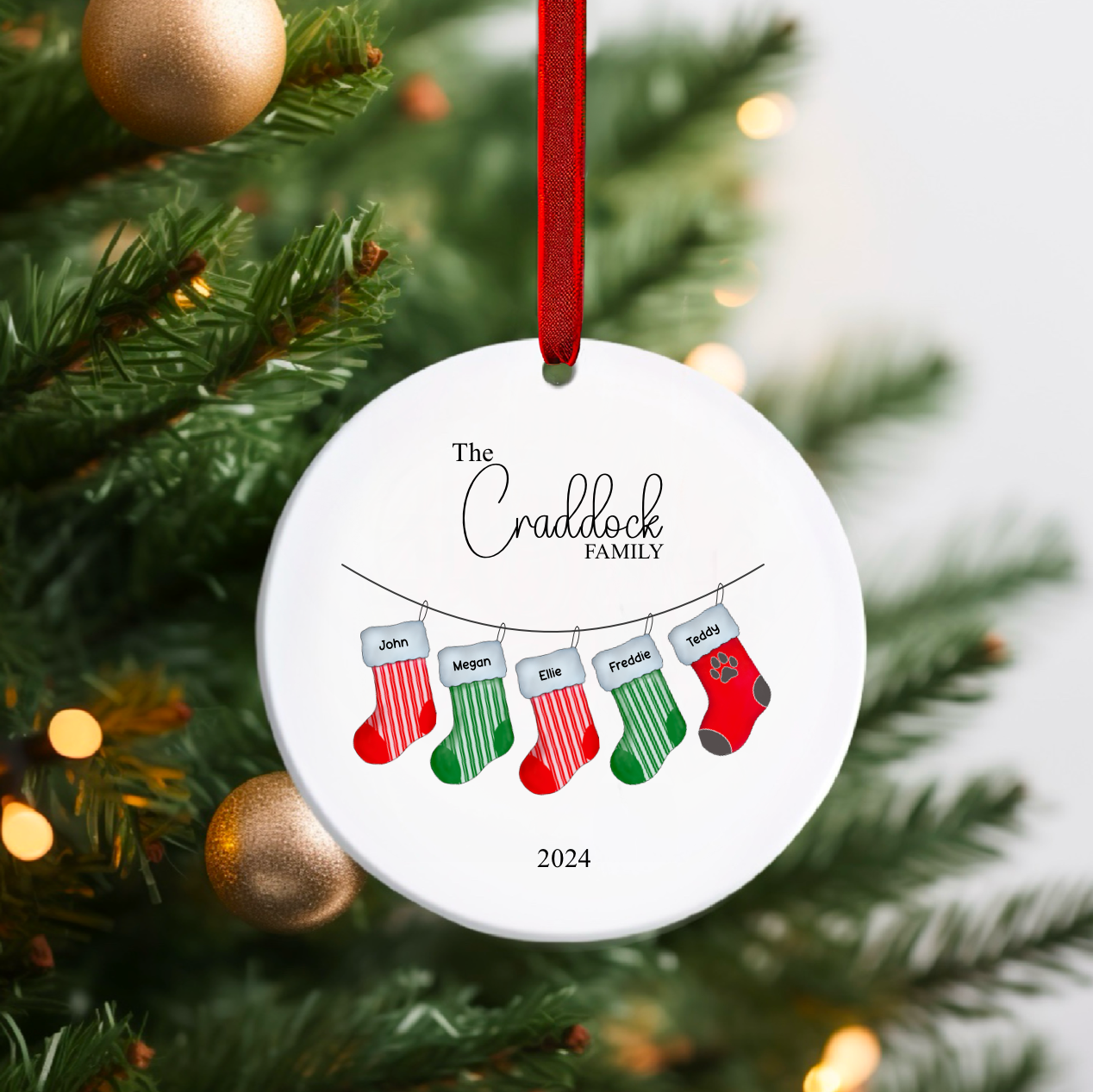 Personalised Christmas Tree Stockings Family Ornament