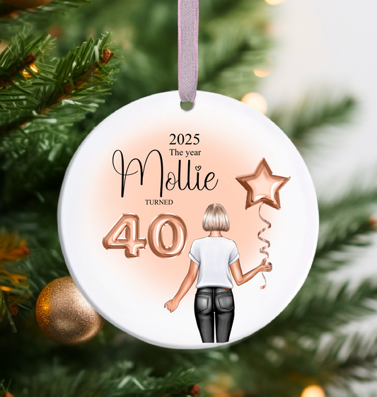 Personalised Age Birthday Christmas Tree Bauble/Ornament 21st 30th 40th 50th 60th 70th 80th Gift