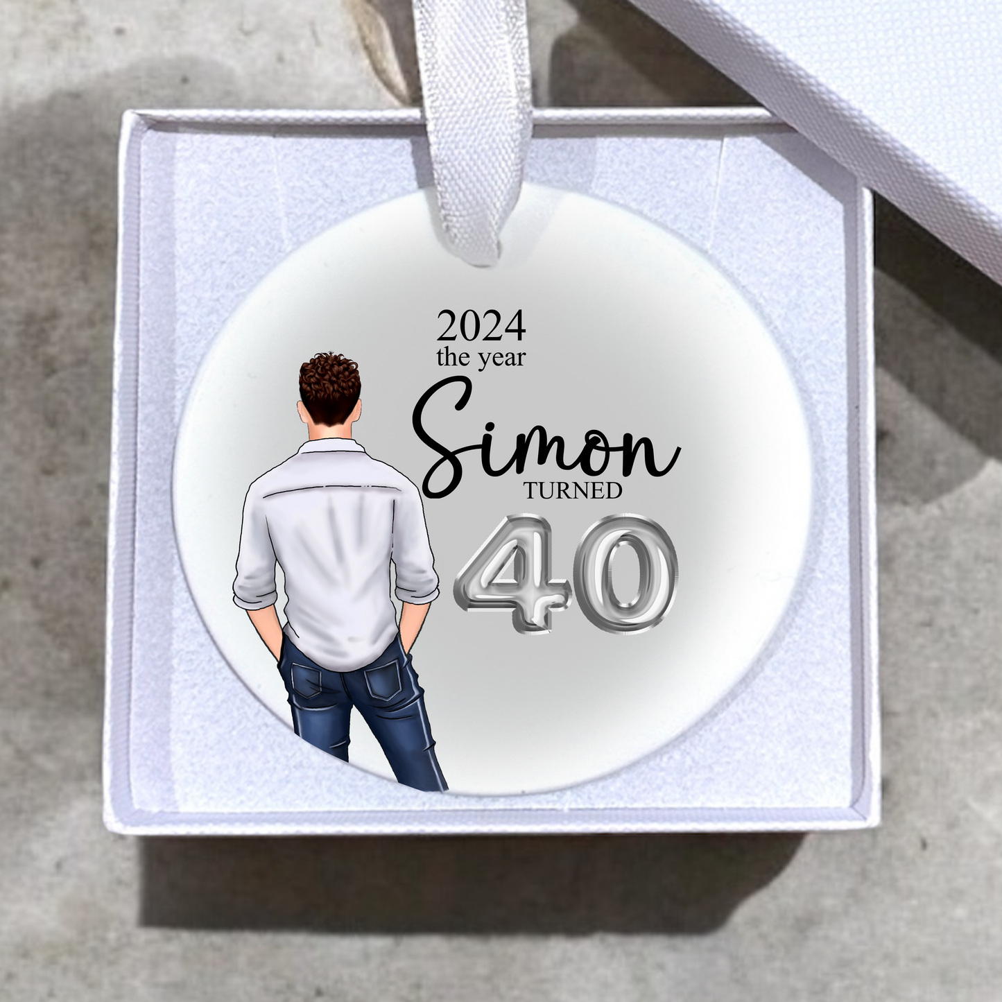 Personalised Male Age Birthday Christmas Tree Bauble/Ornament 21st 30th 40th 50th 60th 70th 80th Gift