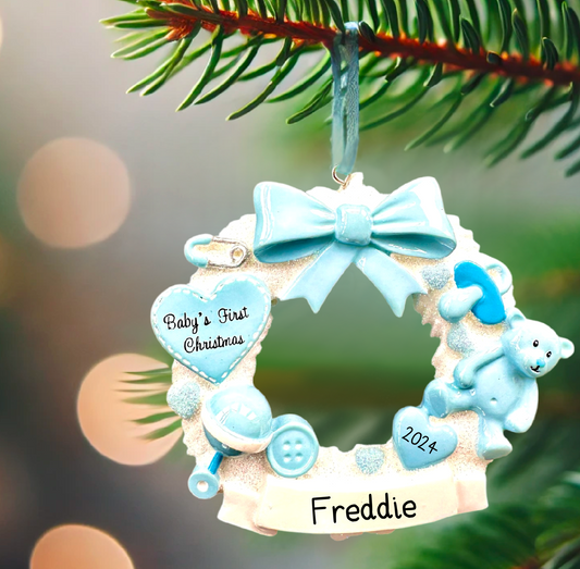 Personalised Baby’s First Christmas Ornament - Blue