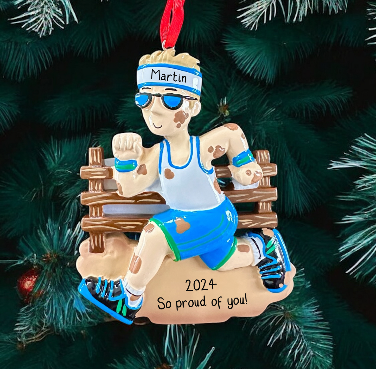 Personalised Muddy Runner Ornament - Gift for Runners - Unique Christmas Tree Decoration - Hand-Personalised Male