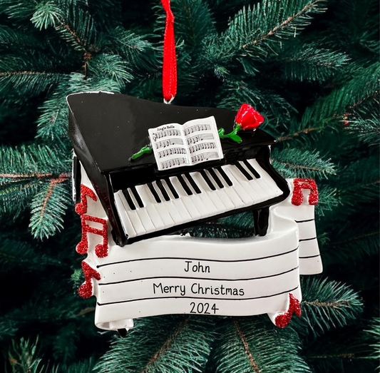 Personalised Piano Ornament - Custom Gift for Pianists - Glitter Sparkle Music Notes - Hand-Personalised Christmas Decoration