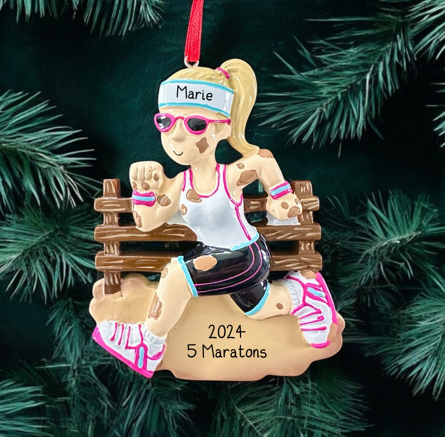 Personalised Muddy Runner Ornament - Gift for Runners - Unique Christmas Tree Decoration - Hand-Personalised Female