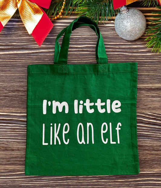 I'm Little Like an Elf Mini Green Tote Bag