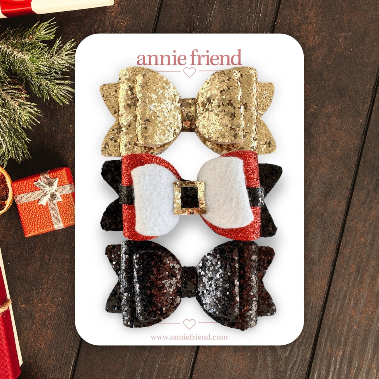 Santa Claus Belt Glitter Christmas Hair Bow