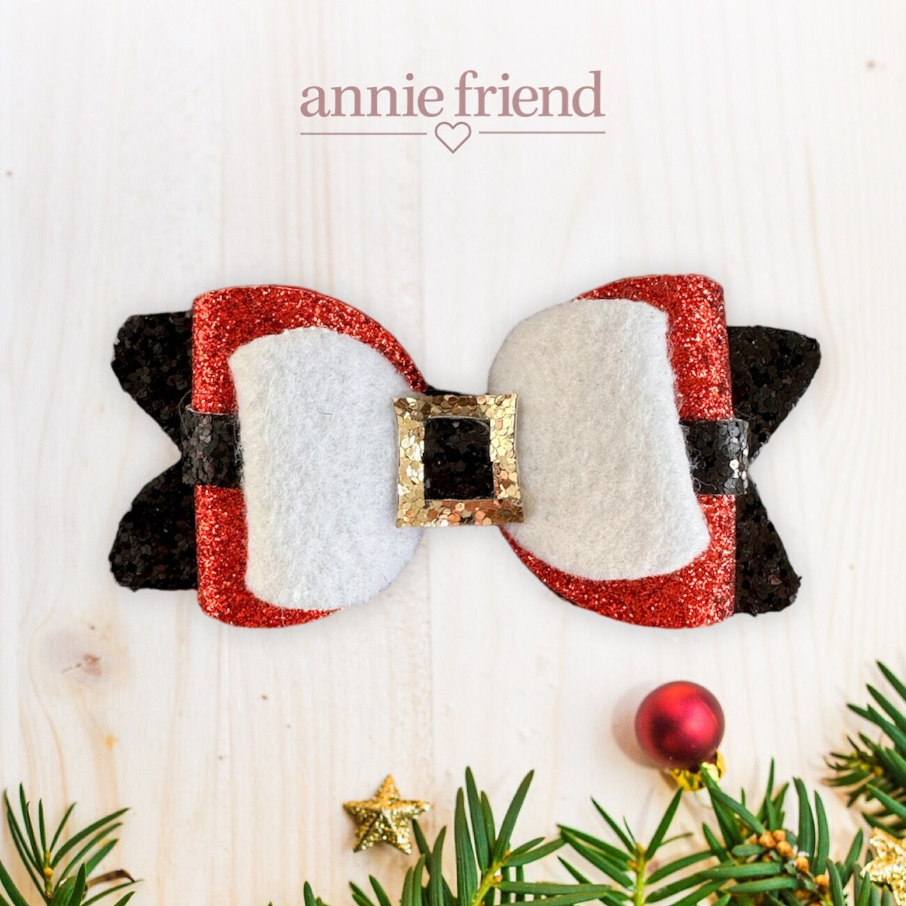 Santa Claus Belt Glitter Christmas Hair Bow