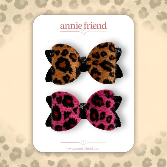 Pink/Brown Leopard Print Glitter Hair Bows