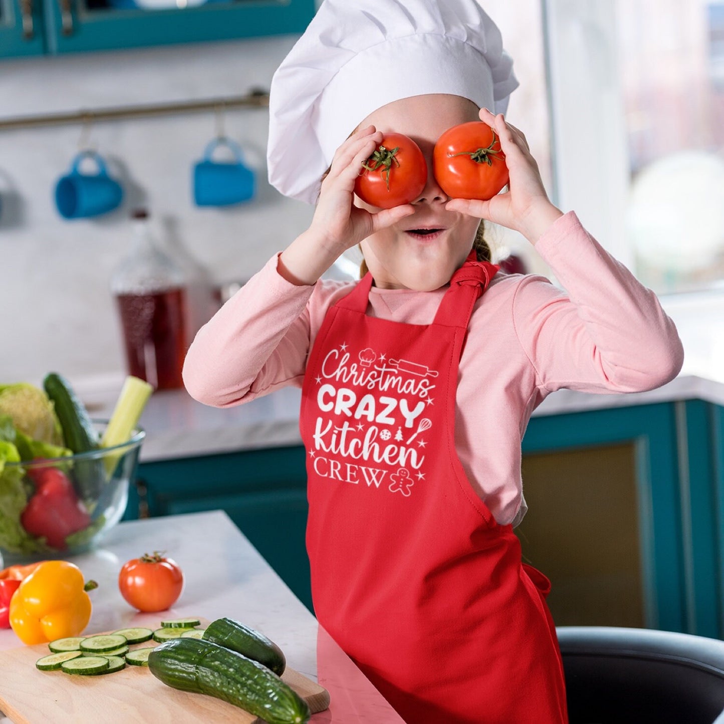 Christmas Crazy Kitchen Crew Red Waterproof Apron - Unisex