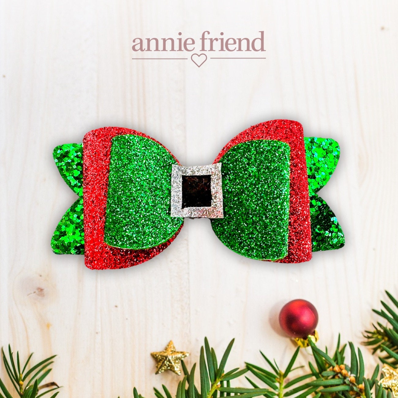 Elf Belt Christmas Glitter Hair Bow