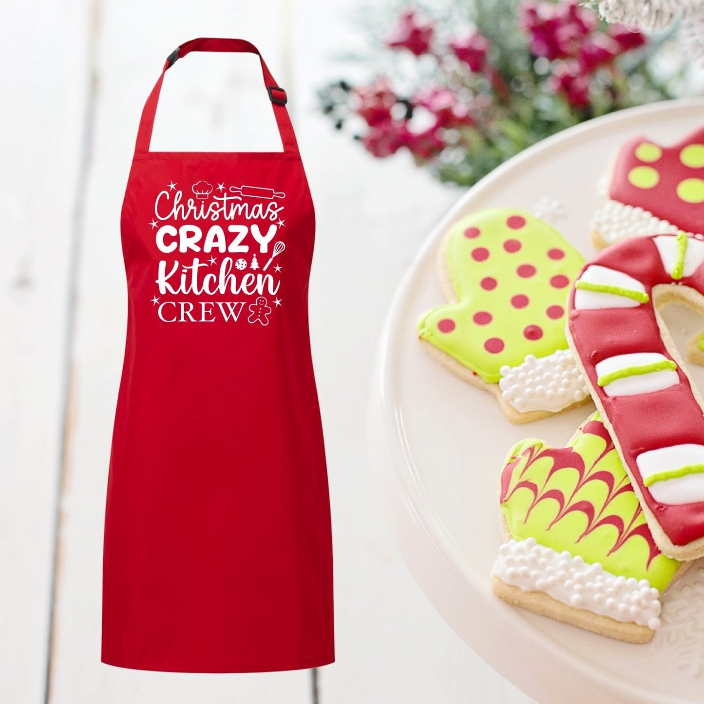 Christmas Crazy Kitchen Crew Red Waterproof Apron - Unisex