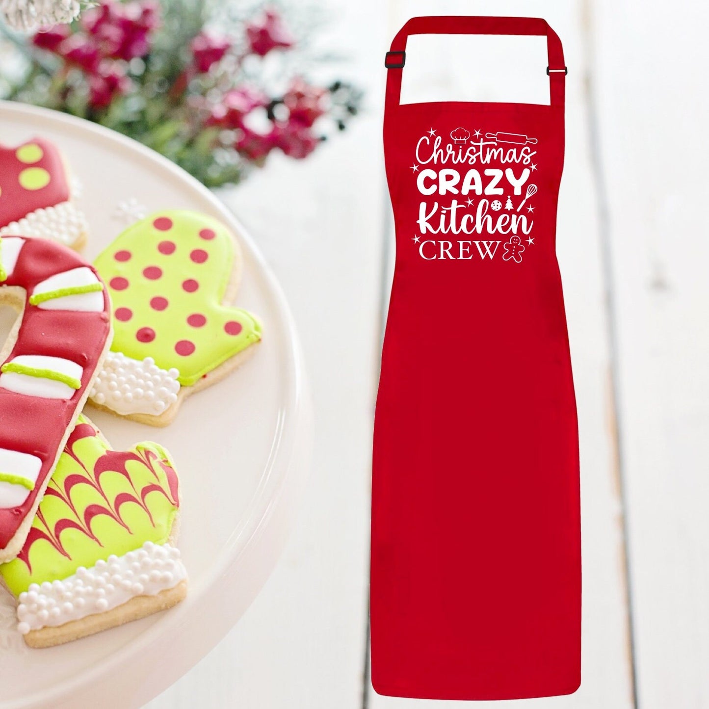 Christmas Crazy Kitchen Crew Red Waterproof Apron - Unisex