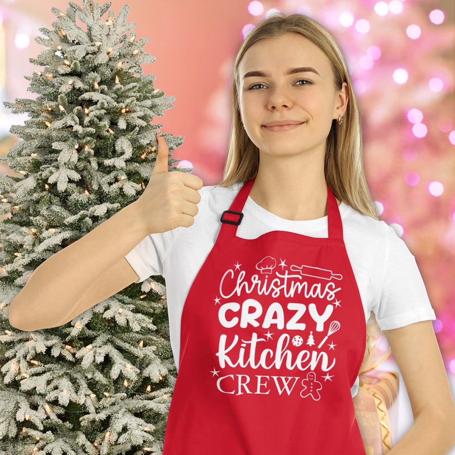 Christmas Crazy Kitchen Crew Red Waterproof Apron - Unisex