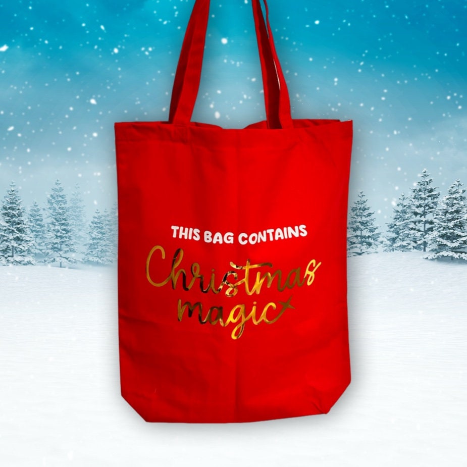 This Bag Contains Christmas Magic Heavy Duty Large Red Cotton Tote Bag