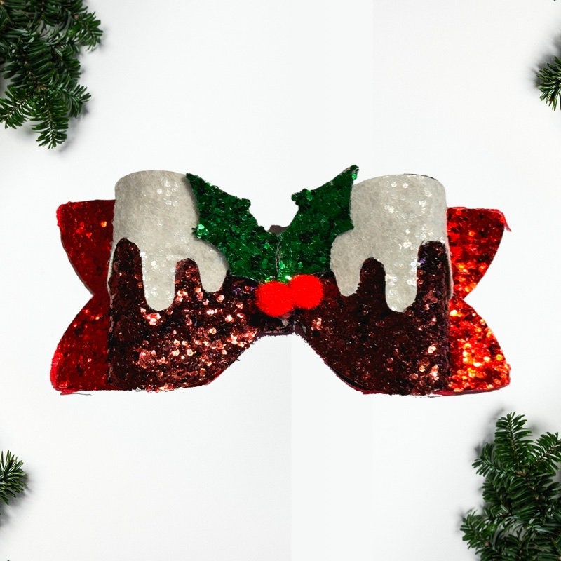 Clip On Sparkly Christmas Shoe Bows (Holly/Elf/Santa/Xmas Pudding)