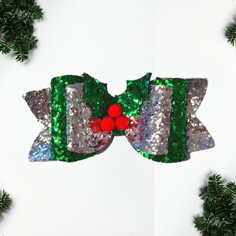 Clip On Sparkly Christmas Shoe Bows (Holly/Elf/Santa/Xmas Pudding)