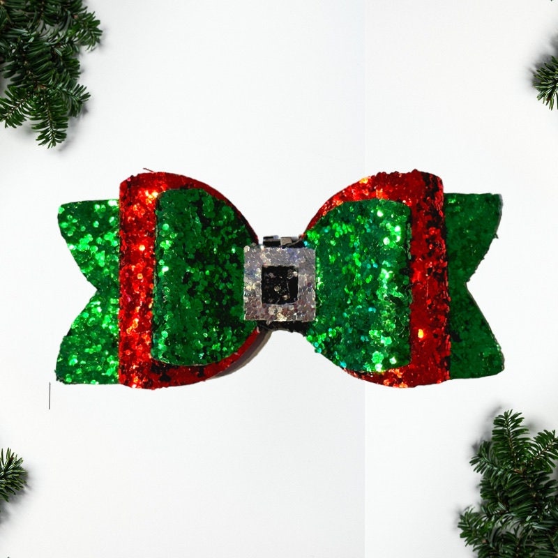 Clip On Sparkly Christmas Shoe Bows (Holly/Elf/Santa/Xmas Pudding)