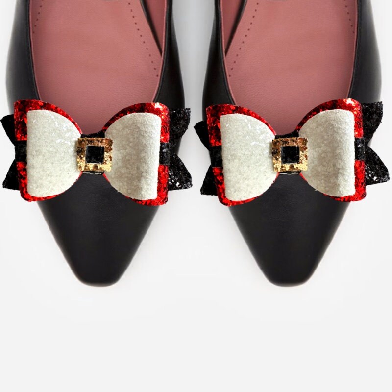 Clip on Sparkly Christmas Santa Shoe Bows (Santa Belt)