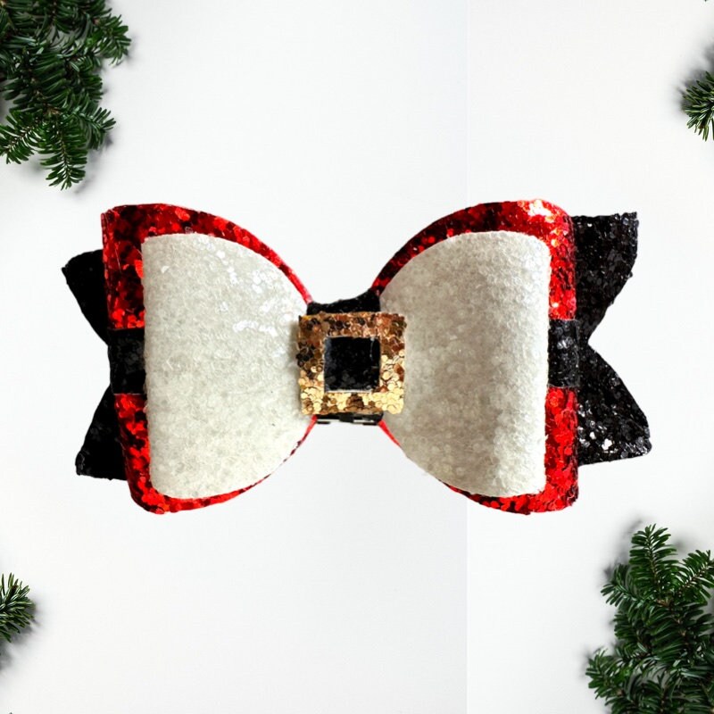 Clip on Sparkly Christmas Santa Shoe Bows (Santa Belt)