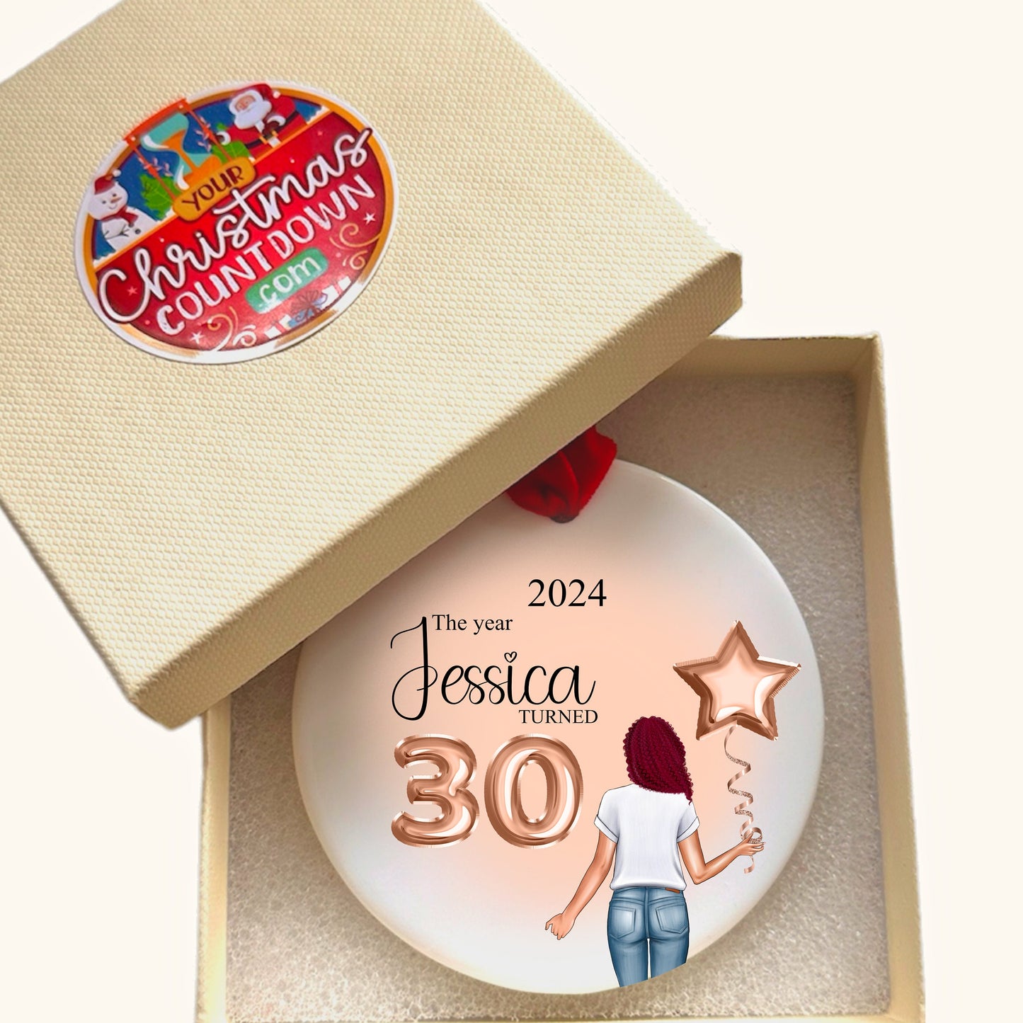 Personalised Age Birthday Christmas Tree Bauble/Ornament 21st 30th 40th 50th 60th 70th 80th Gift