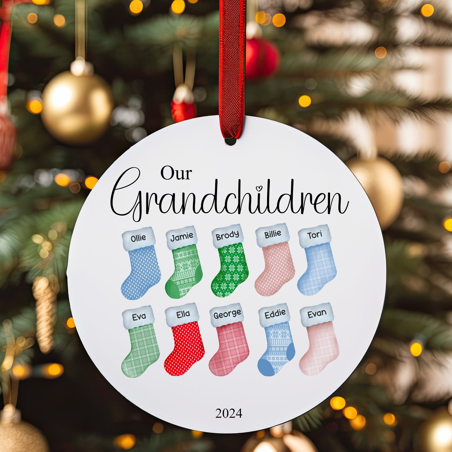 Personalised Grandchildren Christmas Tree Family Stockings Ornament