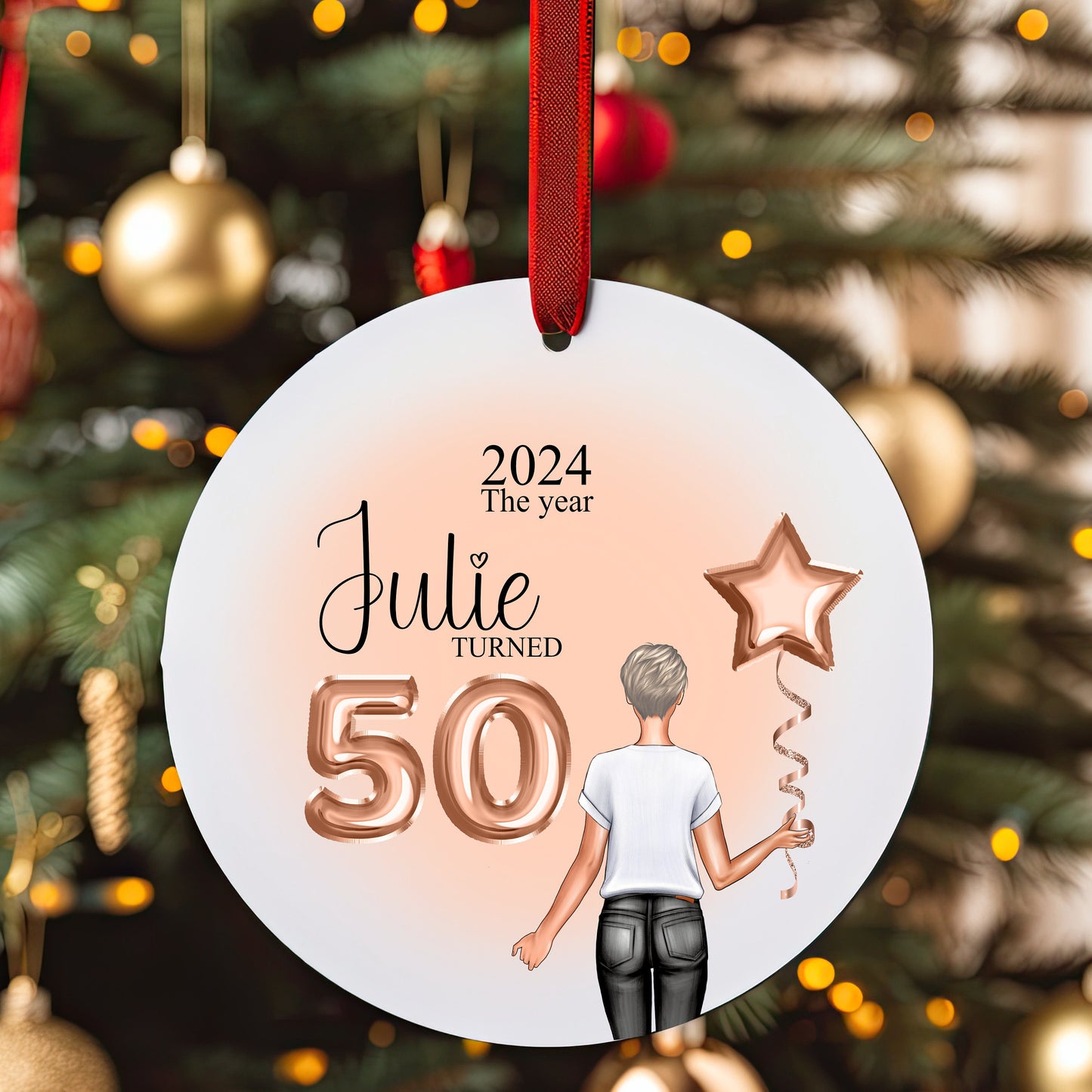 Personalised Age Birthday Christmas Tree Bauble/Ornament 21st 30th 40th 50th 60th 70th 80th Gift