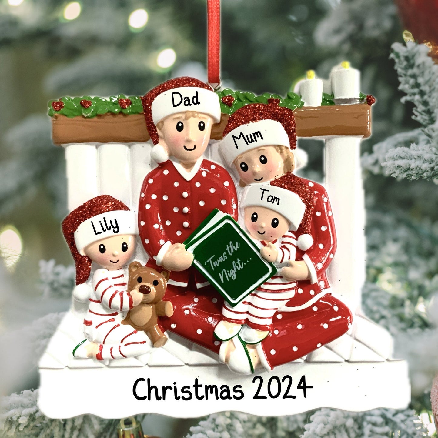 Personalised Family of 3 4 5 6 Christmas Bedtime Story Personalised Family Tree Decoration Ornament