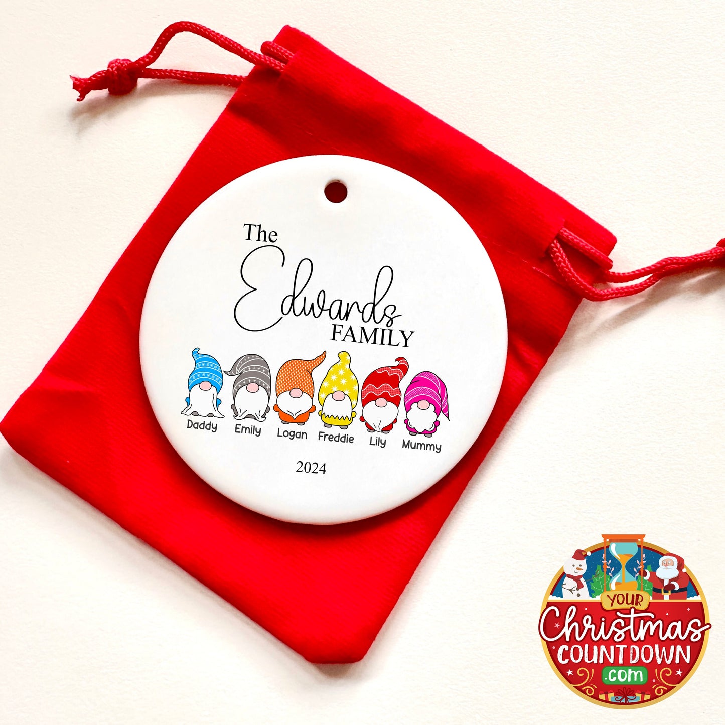 Personalised Christmas Tree Family Gonks Ornament