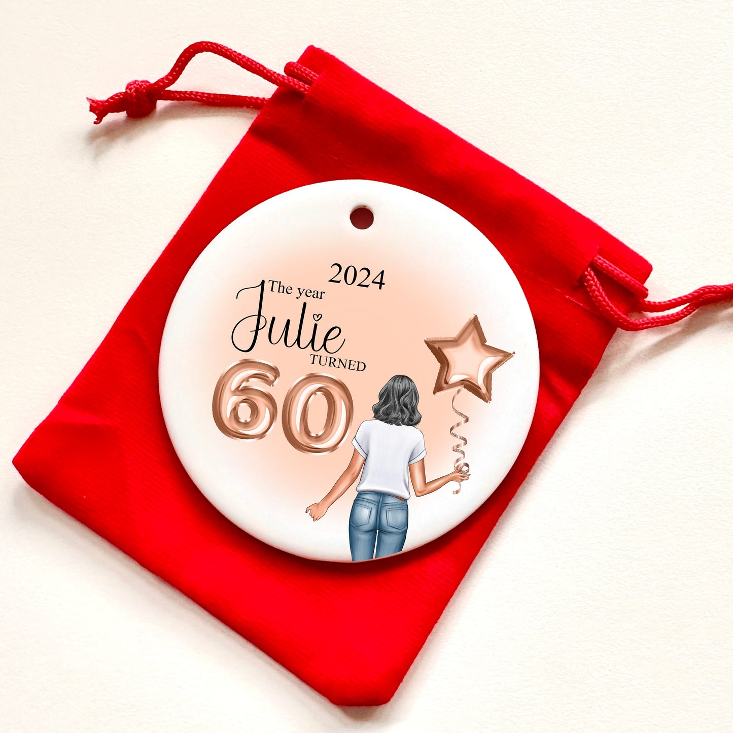 Personalised Age Birthday Christmas Tree Bauble/Ornament 21st 30th 40th 50th 60th 70th 80th Gift