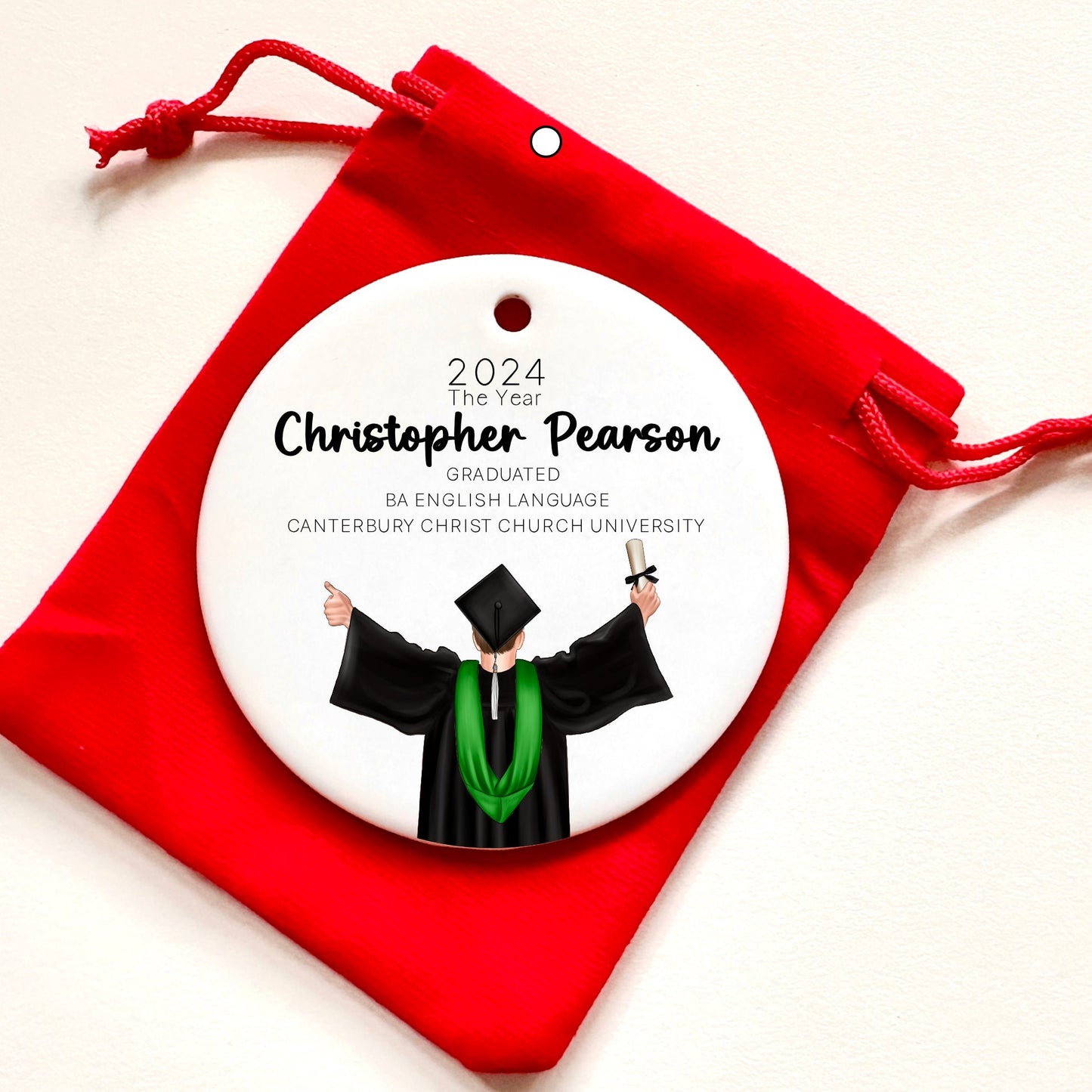 Personalised University Graduation Christmas Tree Bauble Ornament