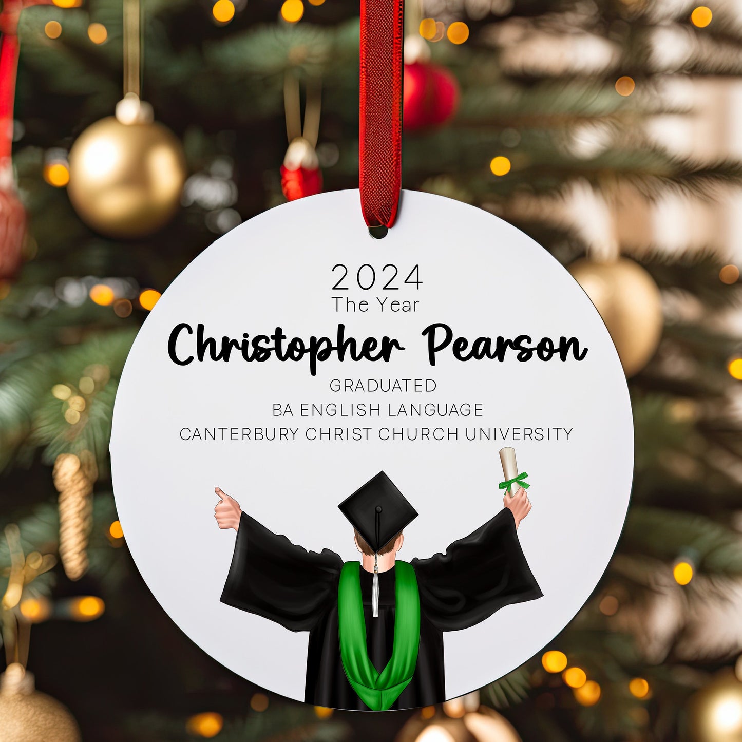 Personalised University Graduation Christmas Tree Bauble Ornament