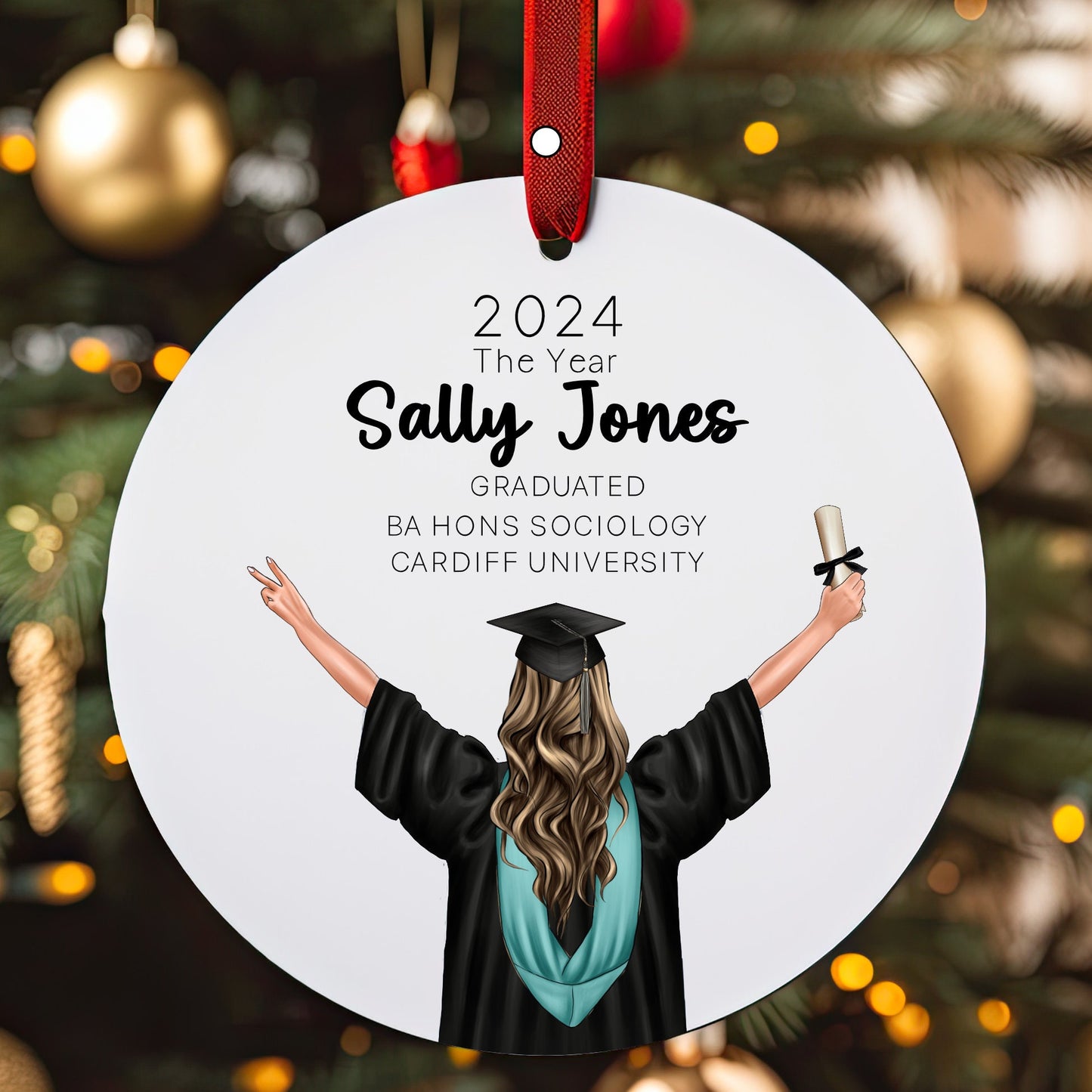 Personalised University Graduation Christmas Tree Bauble Ornament