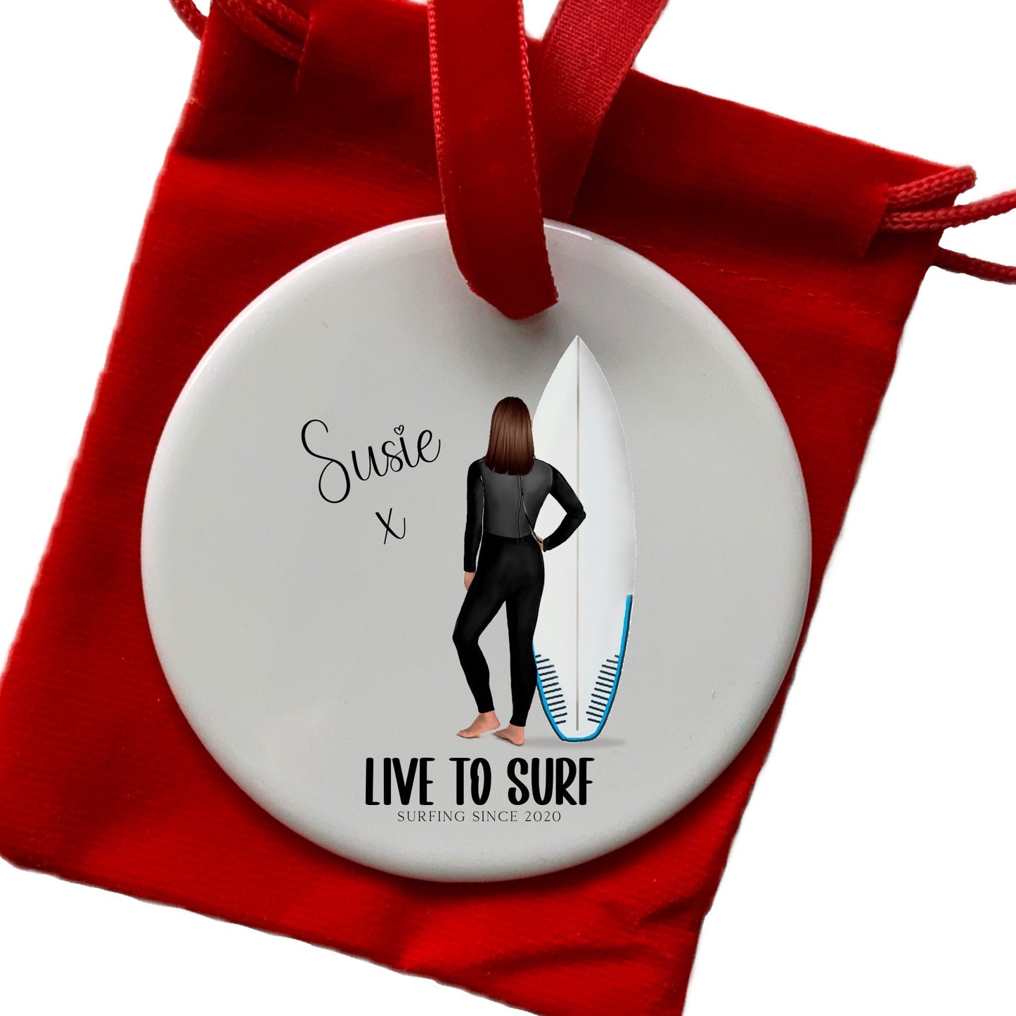 Personalised Surfer Tree Bauble/Ornament