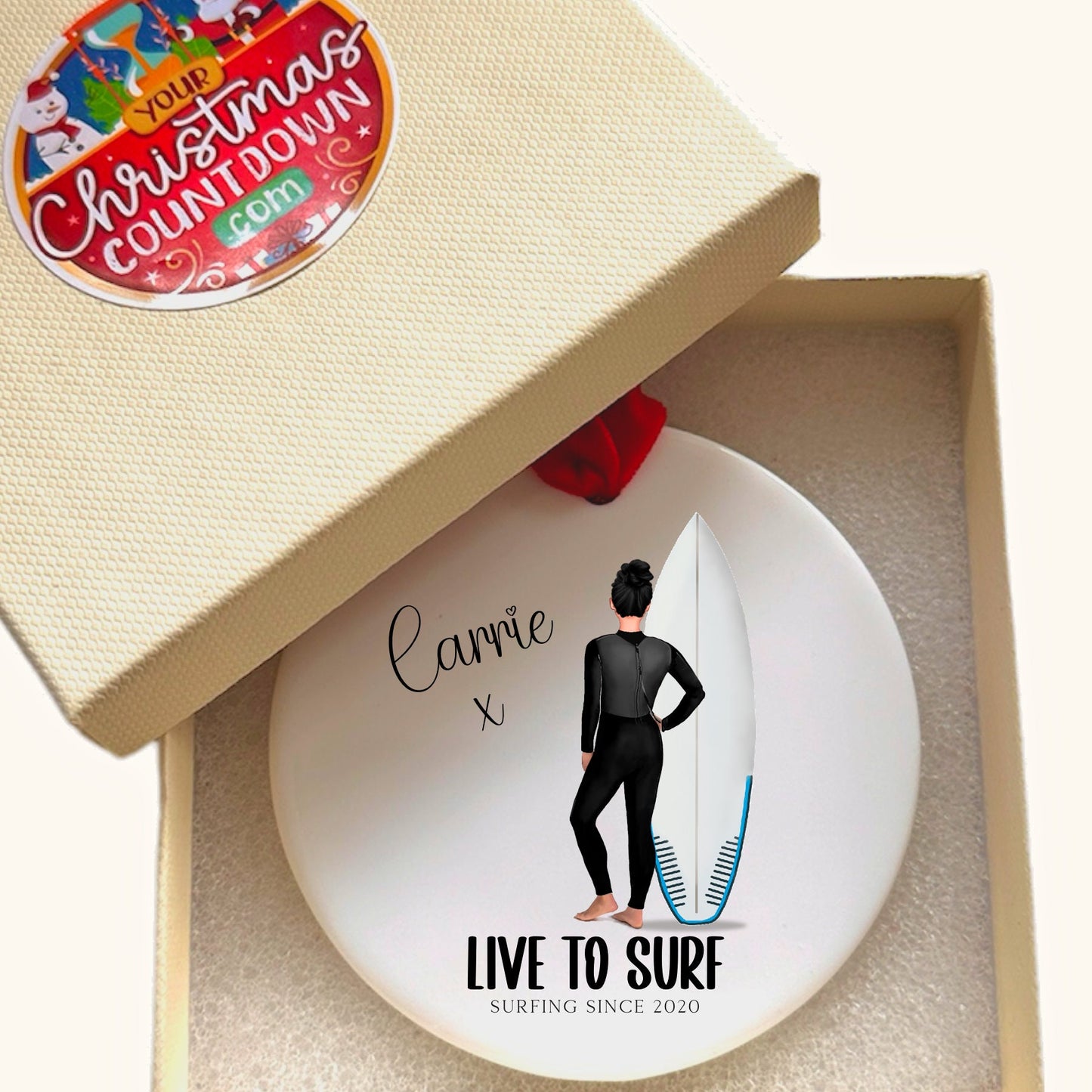 Personalised Surfer Tree Bauble/Ornament